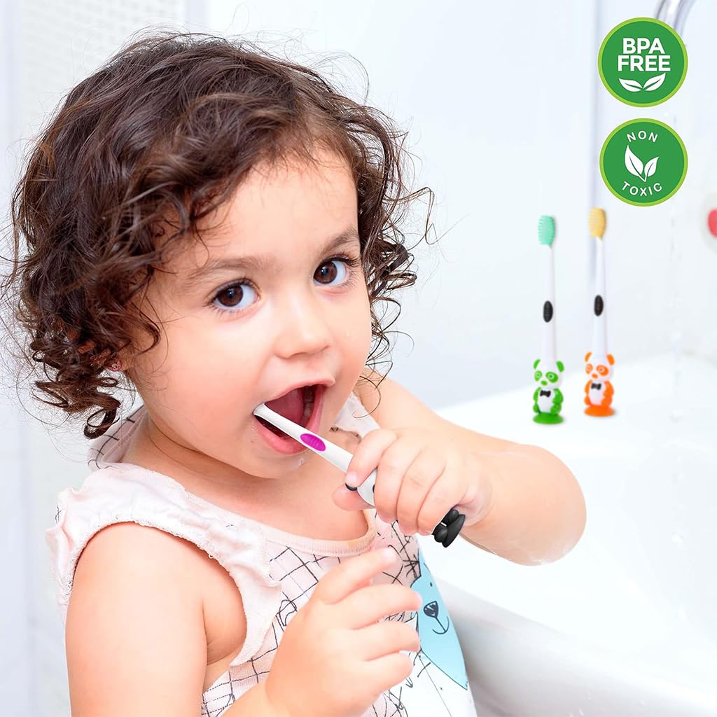 HANNEA 6pcs Kids Toothbrush Soft Bristle Toothbrush for Kids Suction Cup Design Kids Toothbrush Cartoon Panda Handle Toothbrush for Kids 2-6 Years Old Boys and Girls