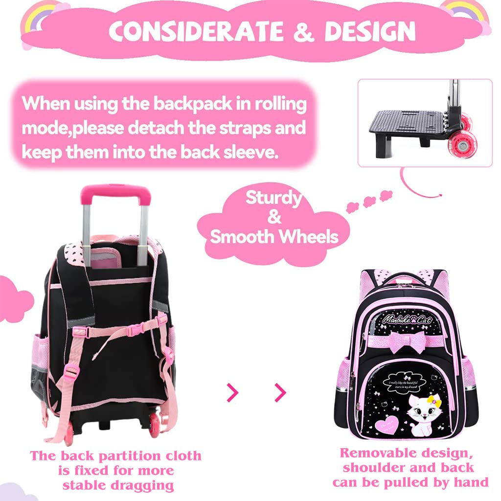 PALAY School Bag for Girls Kids Luggage Trolley Backpack for Girls Travel Backpack for Elementary Preschool Students Detachable Wheel Stand Design Gift(42X32X18cm)
