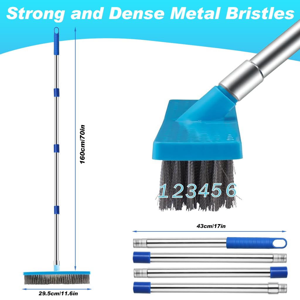 HASTHIP 63'' Floor Scrubber Stainless Steel Wire Floor Scrubber 11.8 Inches Width Metal Wire Ceramic Tile Cleaning Brush Remove Dirty, Hard Stain On Floor, Ceramic Tile, Cement Floor