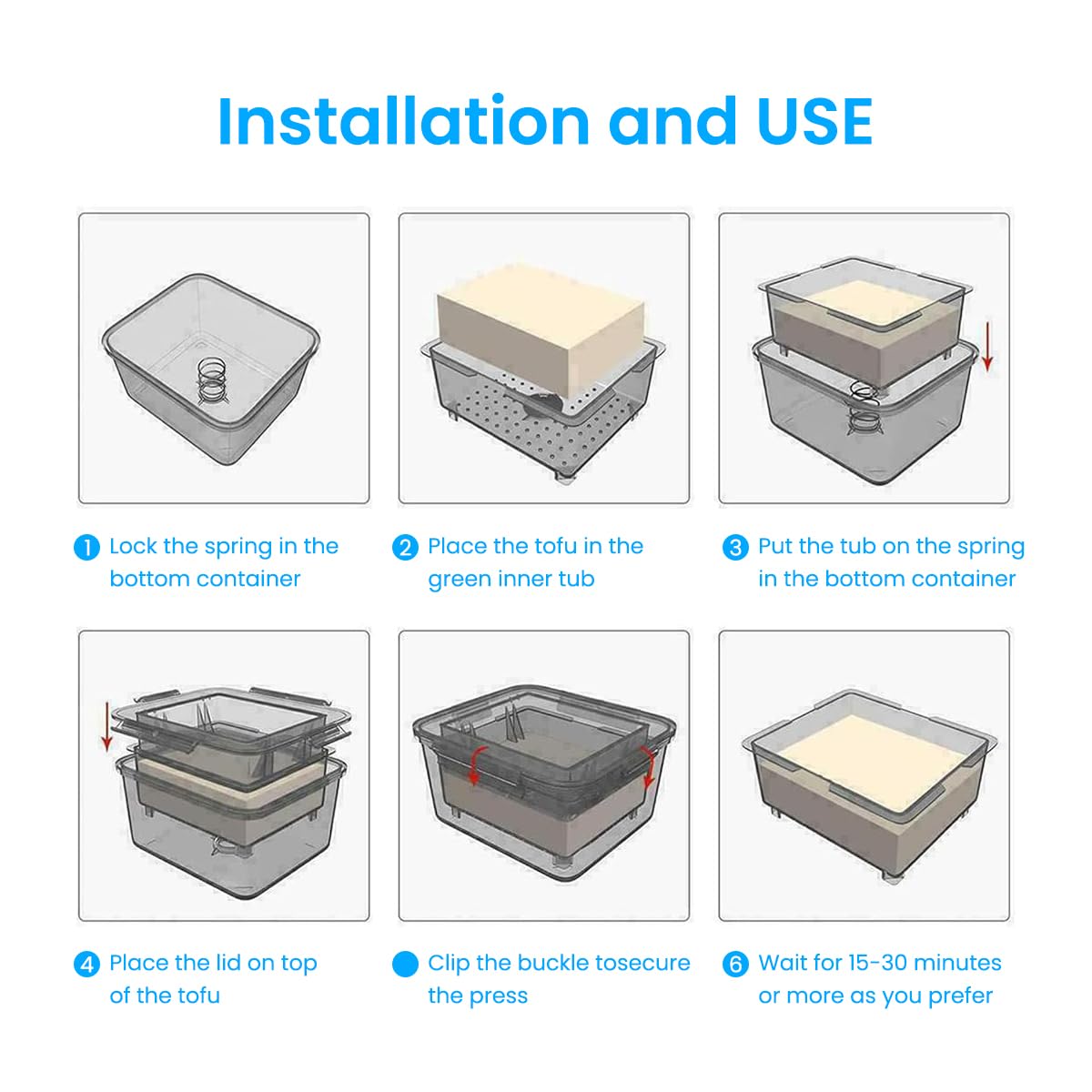 HASTHIP Tofu Press Food Grade Tofu Press Tofu Making Tools Homemade Tofu Tools Quick Excessive Water Removal Easy Tofu Drainer Press, Dish Washer Safe, 16x14x8.5cm