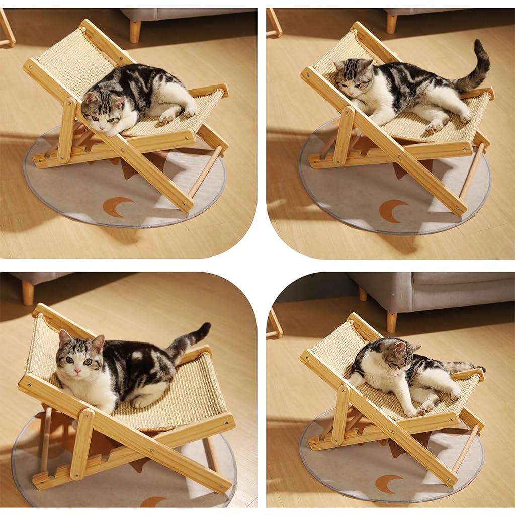 Qpets Cat Bed Cat Scratcher Sisal Hemp 2 in 1 Cat Scratcher Bed Adjusatable Scratcher Chair Anti-Slip Cat Bed Durable Wooden Cat Scratcher Bed