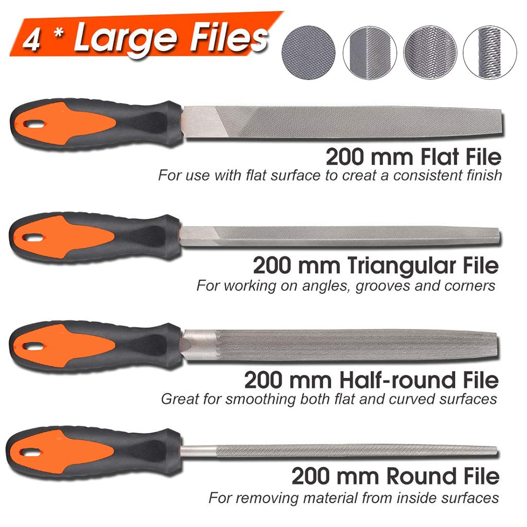 HASTHIP 19Pcs File Tools Set with Portable Bag, Premium Grade T12 Drop Forged Alloy Steel File Tools, 4Pcs Precision Large File and 12Pcs Needle Files & 1 brush for Metal Crafts Tool