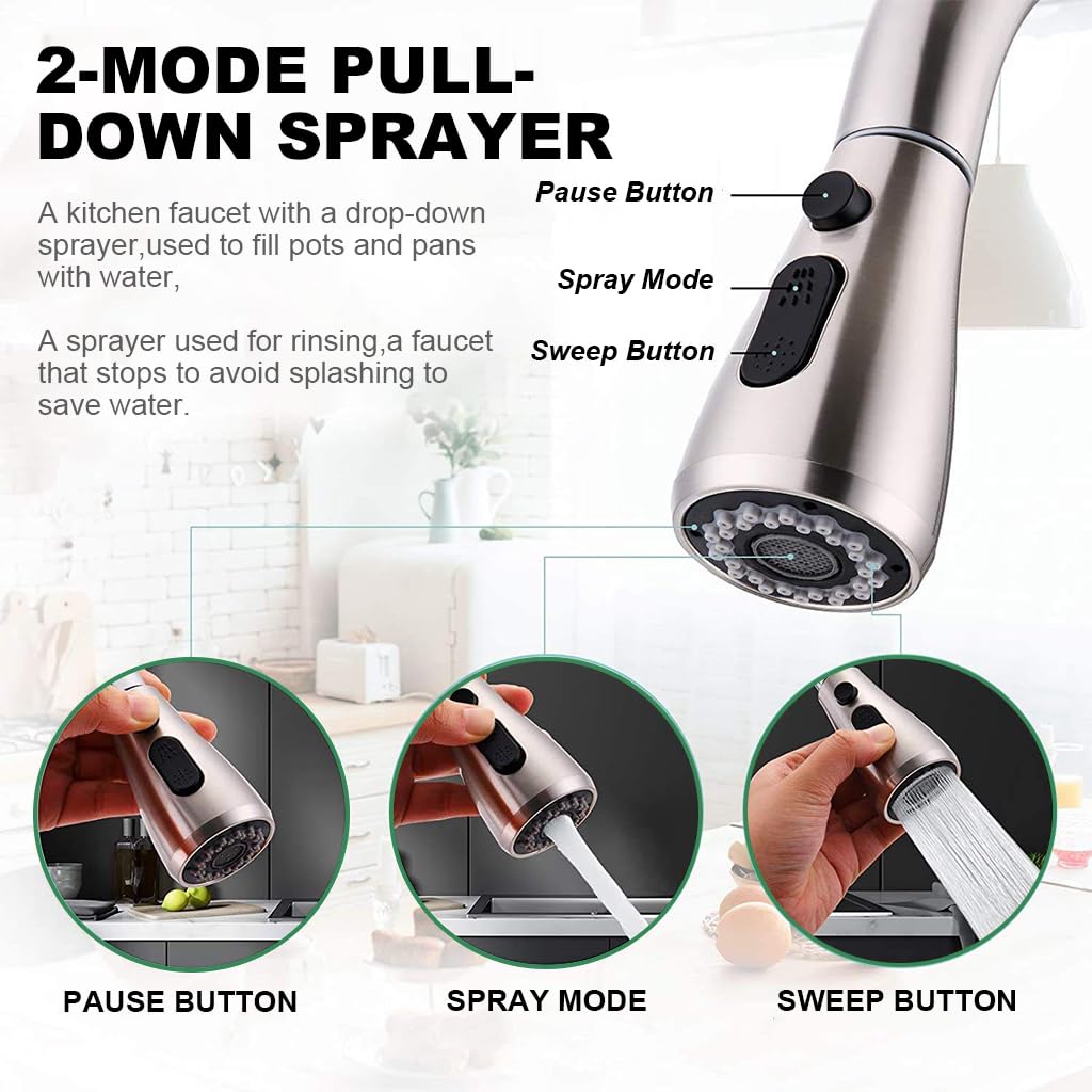 Serplex Kitchen Faucet 23.6 inches Telescopic Water Spout with 2 Spray Mode 304 Stainless Steel Kitchen Water Fuacet with Automatic Retraction Design One Button Water Stop Function