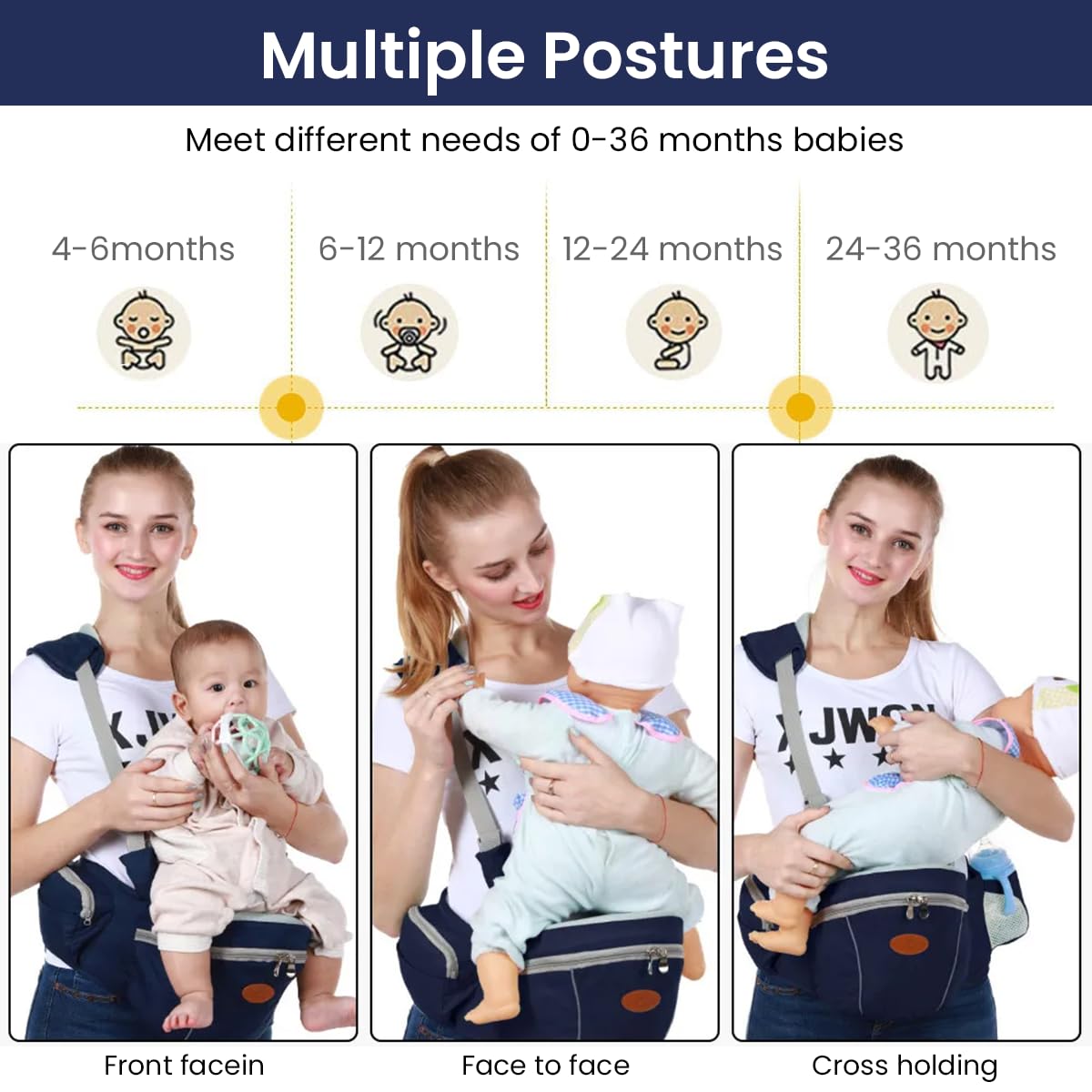 SNOWIE SOFT New Born Carrier,Travel Baby Carrier With Detachable Hip Seat For 3-36 Month Baby,Convenient Baby Carrier Baby Hip Seat With Safety Belt Adjustable Baby Carrier Baby For Mommy&Daddy Use