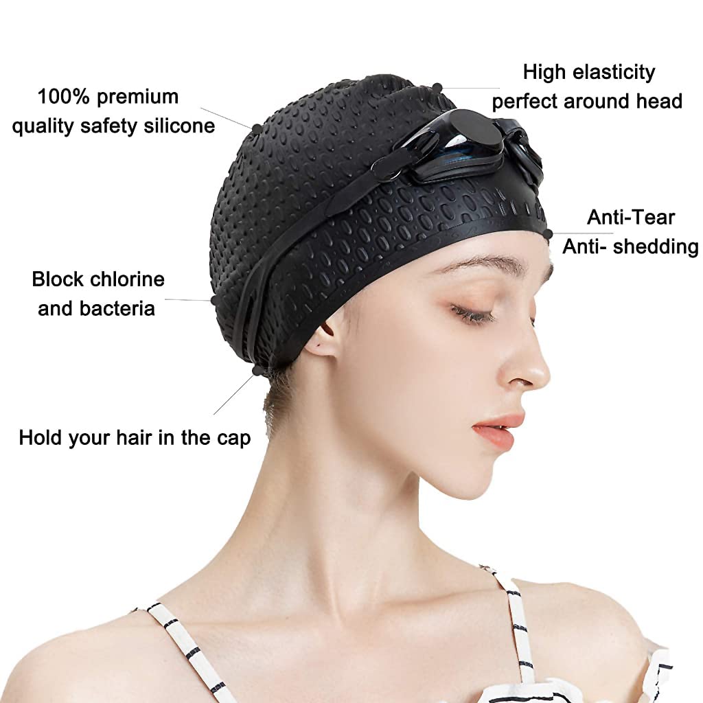 Proberos Silicone Swim Cap, Classic Silicone Swimming Cap for Adults, Swimming Cap Long Hair, Swimming Pool Cap, Waterproof Silicone Swimming Cap for Adult Woman and Men Easy Fit