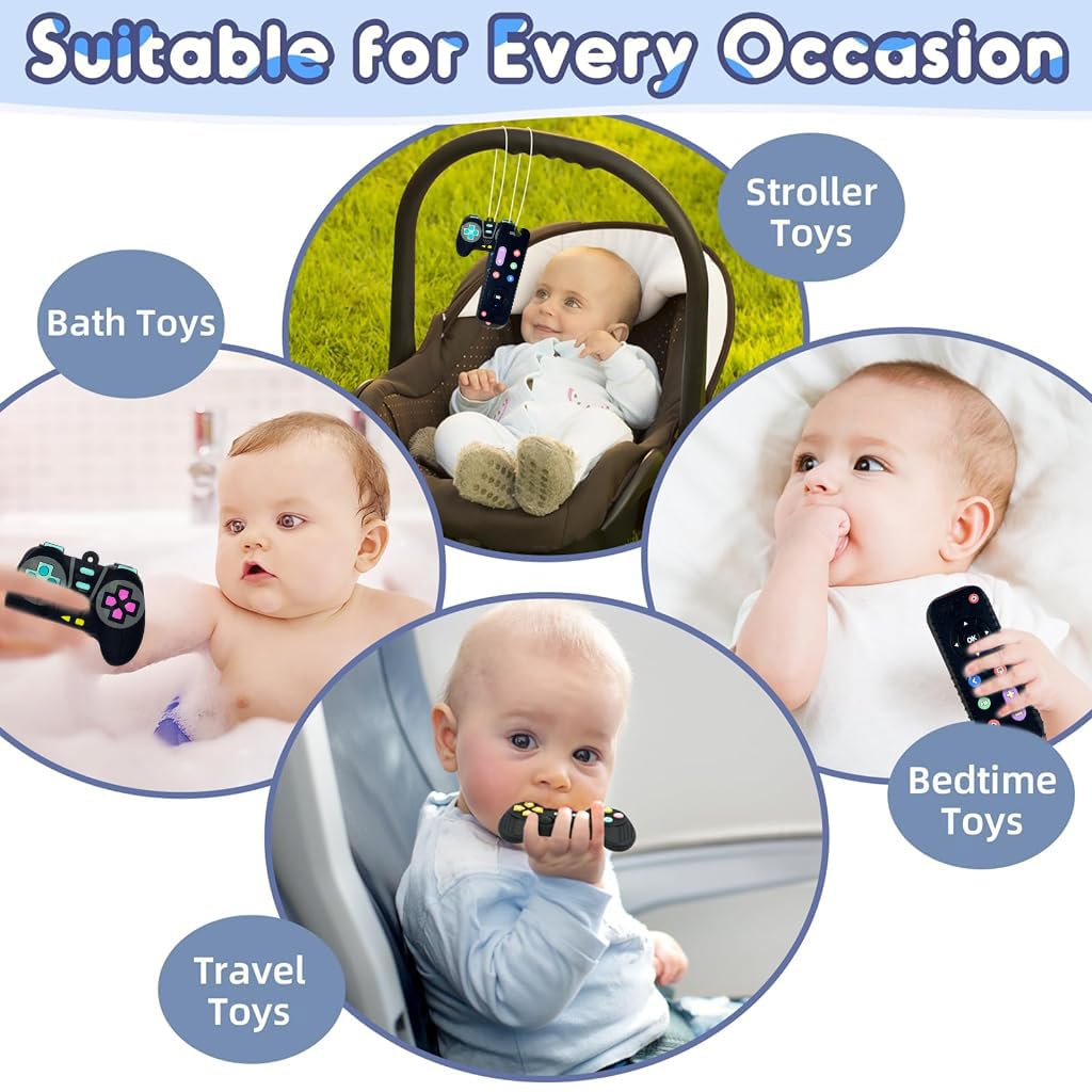 PATPAT Silicone Teether Toy Baby Teether Remote Toy for 6 to 12 Months Baby, Cartoon Pig Teether Remote Toy Sensory Toy Activity Toy for Sensory Development Sensory Development, Blue