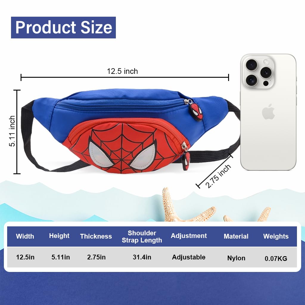 PALAY Kids Chest Bag Cartoon Spider Man Print Bag for Kids Shoulder Bag Fanny Pack Crossbody Bag with Adjustable Quick Release Strap Travel Lightweight Bag for Kids Chrismast Gift for Kids, Blue