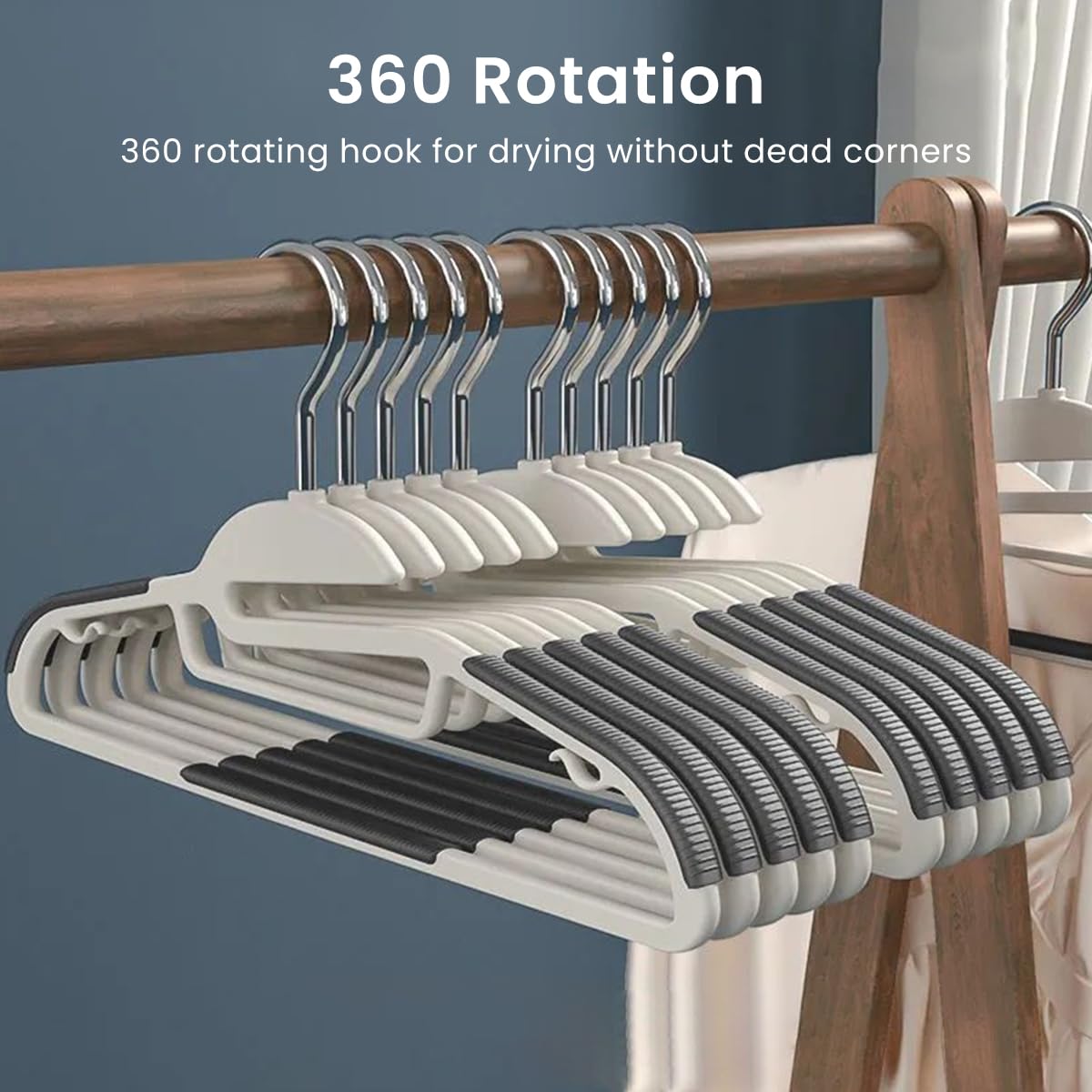 HASTHIP 10pcs Plastic Clothes Hangers Dry Wet Hangers Space Saving Clothes Hangers, Durable Clothes Hangers with Non-Slip Pads, Clothes Hanger for Bedroom Closet Wardrobe for Shirts, Pants, Scarves