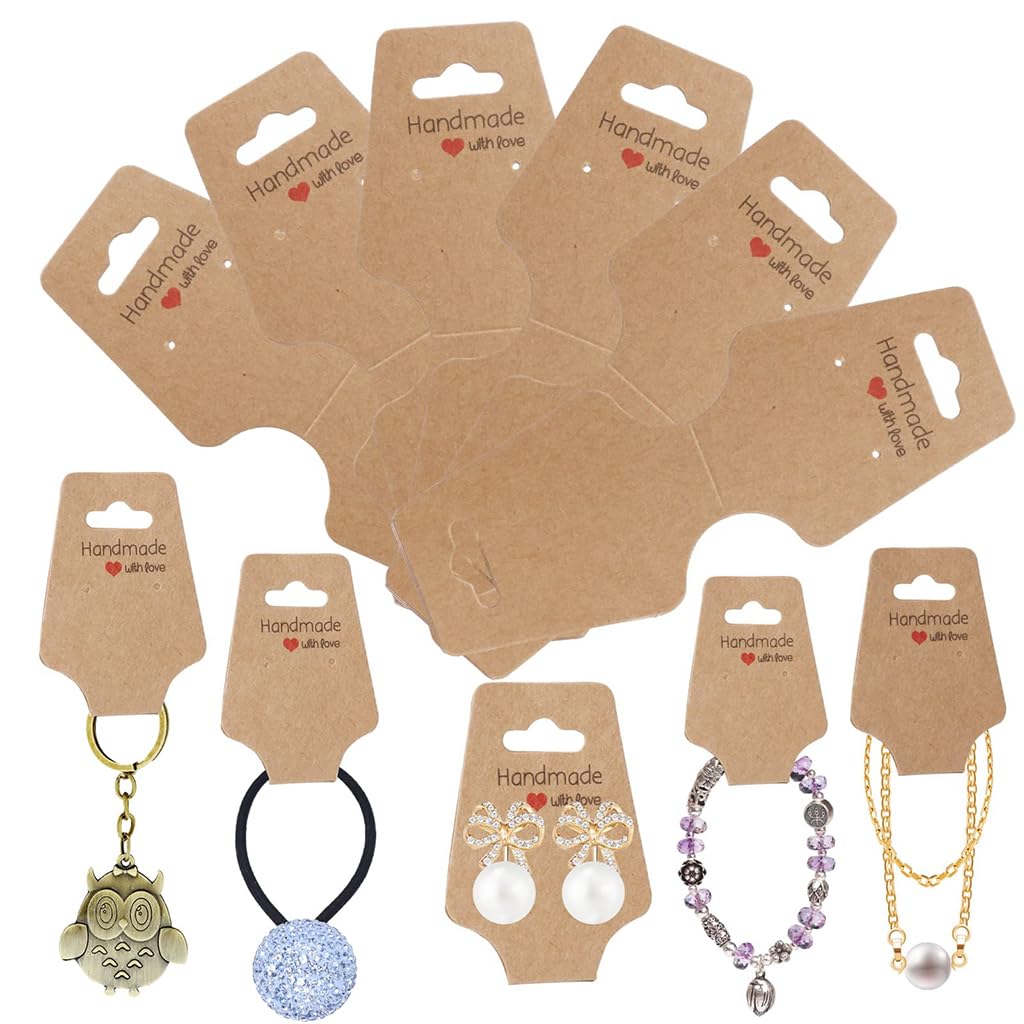 HASTHIP 200Pcs Paper Card Holder Jewelries Display Paper Holders for DIY Jewelries Self Adhesive Jewelry Holder with Handle Handmade DIY Business Packing Supplies for Scrunchies, Necklace Bracelets