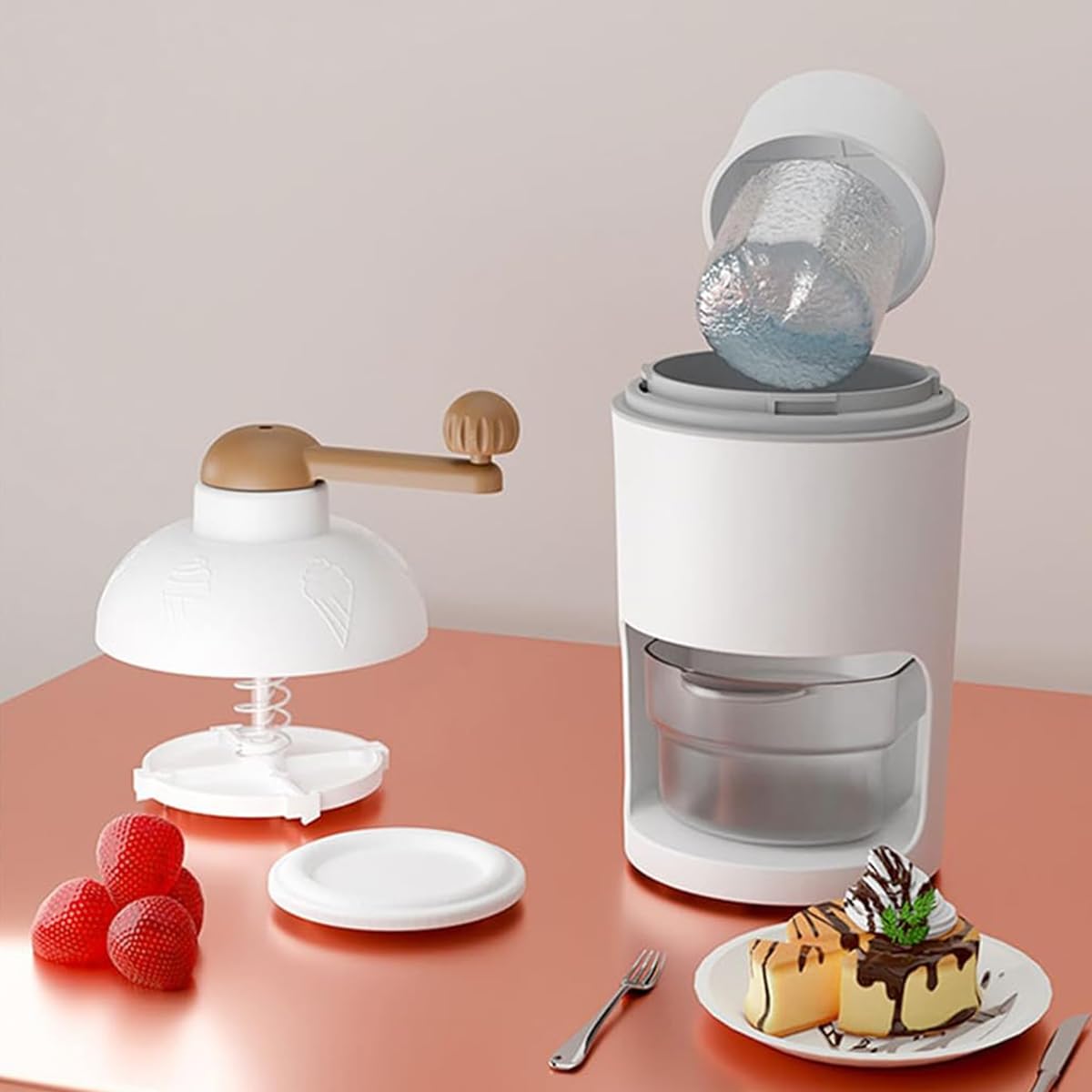 HASTHIP Ice Shaver, Hand-cranked Shaved Ice Machine Slushy Maker Machine, Protable Ice Crusher for Making Snow Cones, Manual Fruit Smoothie Ice Cream Machine Household (For Ice Cream)
