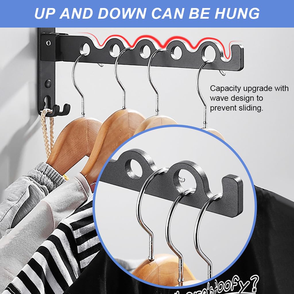 HASTHIP Wall Mounted Cloth Hanger with Folding Arm, Foldable 90°, Metal Aluminum Hangers for Clothes, Space Savers Folding Clothes Rack Hanger, Drying Rack for Bedroom, Bathroom, Balcony (Black)