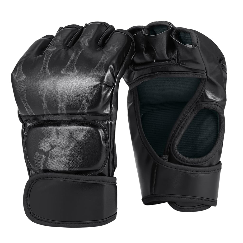 Optifit Boxing Gloves for Adult PU MMA Gloves with Wrist Wrap Fingerless Boxing Gloves EVA Foam Insert Sport Gloves for Boxing, Muay Thai and Sparring Sessions
