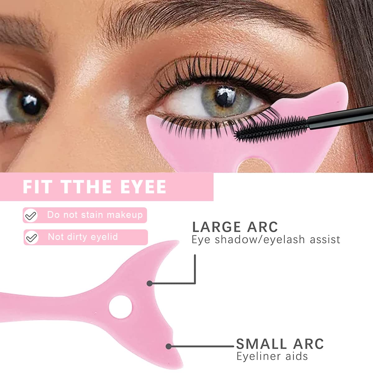 MAYCREATE Mascara Eyelash Shield Applicator Guard Tool, 3 in 1 Reusable Silicone Auxiliary Eyeliner Eyelash Guide Mask Scraper Makeup Tool for Beginners - Pink