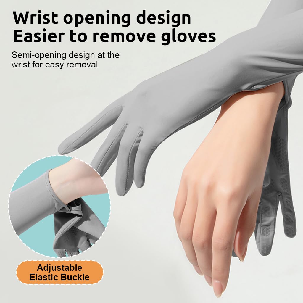 PALAY UV Protection Arm Sleeves Nylon Ice Silk Arm Sleeves with One Piece Gloves, Open Finger Tip & Anti-slip Palm Design Outdoor Cool Arm Sleeve for Driving, Cycling, Gardening- Grey