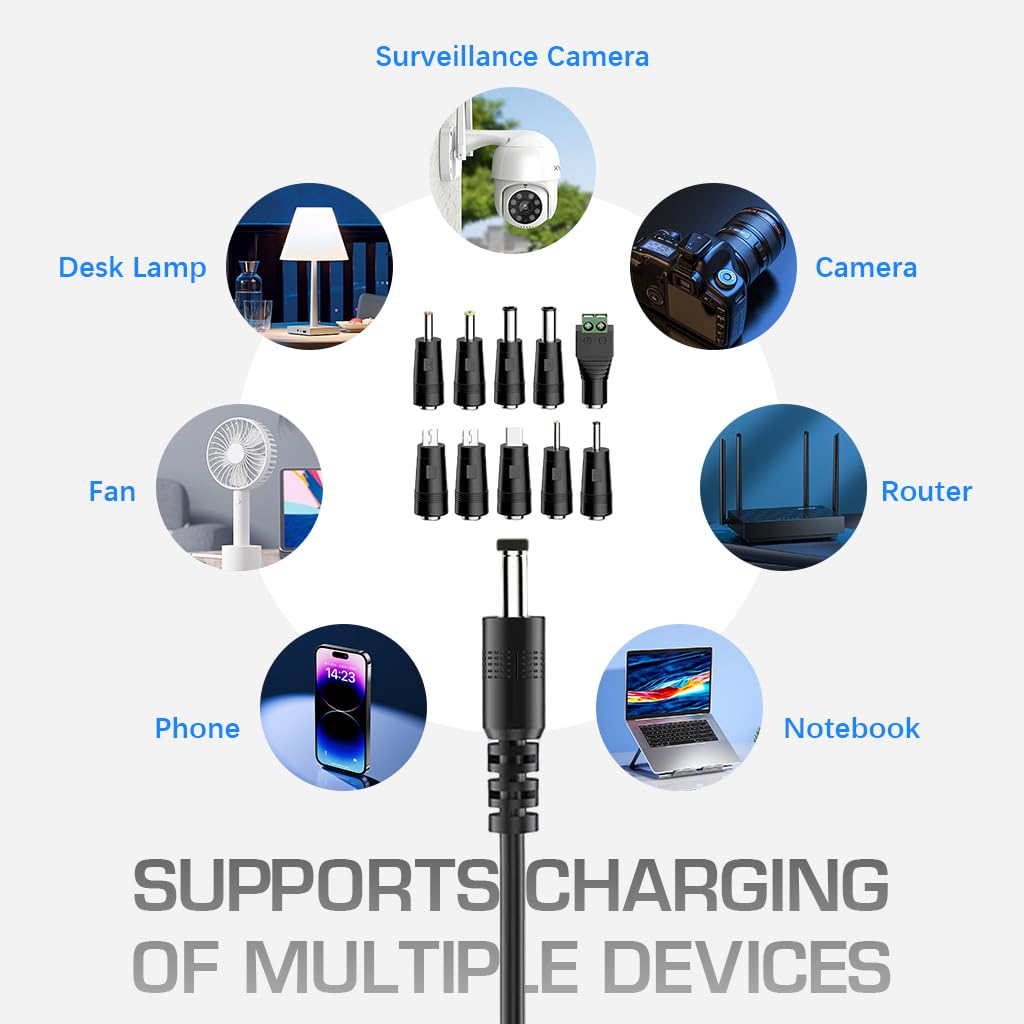 Verilux USB C to DC Cable with 8 DC Connectors, 5V-20V Adjustable Power Design with Switch Button, 3.3Ft USB C to DC Converter Charging Cable for Notebooks, Portable Monitors, Stationary Routers