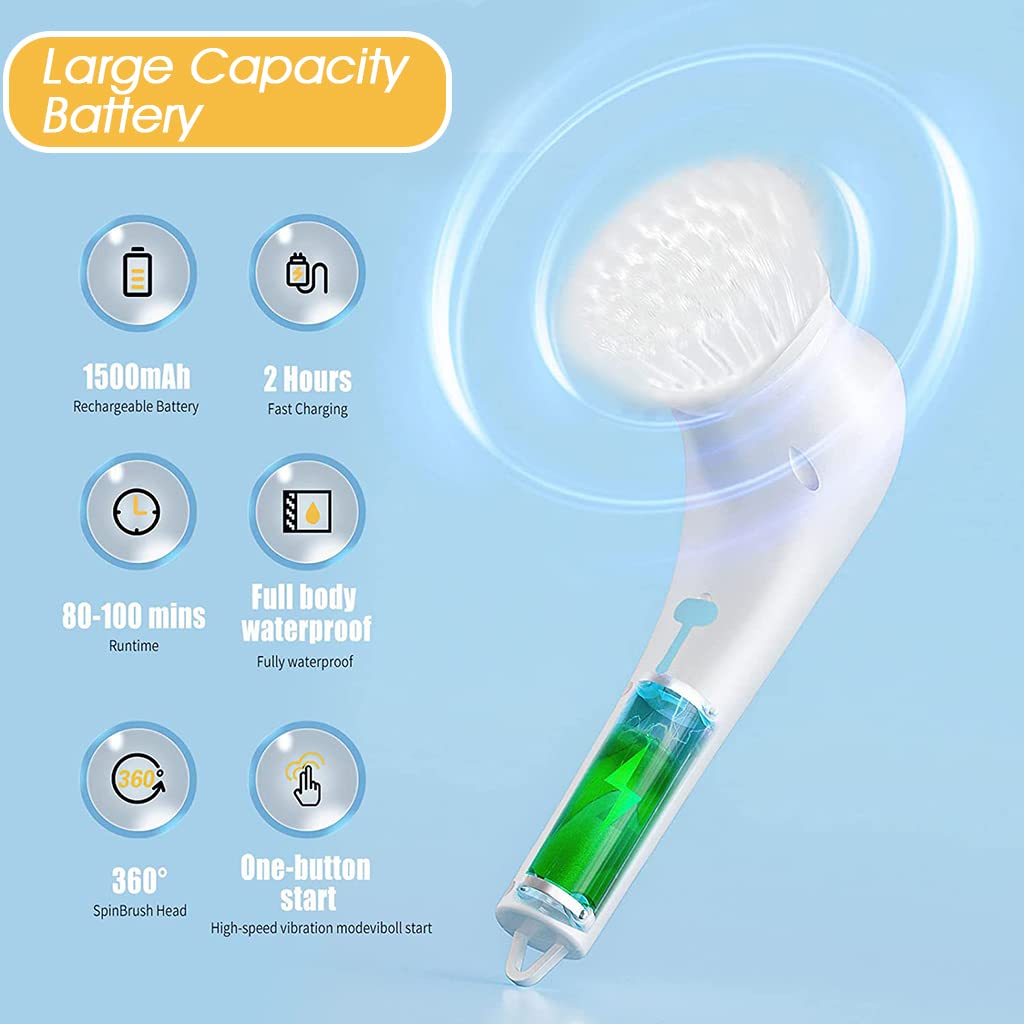Serplex Electric Cleaning Brush Rechargeable Electric Spin Scrubber with 5 Brush Heads, 360° Rotation Bathroom Cleaning Brush Electric for Range Hood, Glass, Window, Car, Bathtub, Tile, Shoes