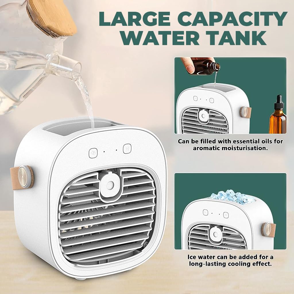 HASTHIP Mini Air Cooler with 128ml Water Tank, 4000mAh Portable Air Conditioner, Small Evaporative Coolers with Handle/Humidifier/ 3 Speeds Desktop Ice Cube Cooling Fan for Travel, Office and Bedroom
