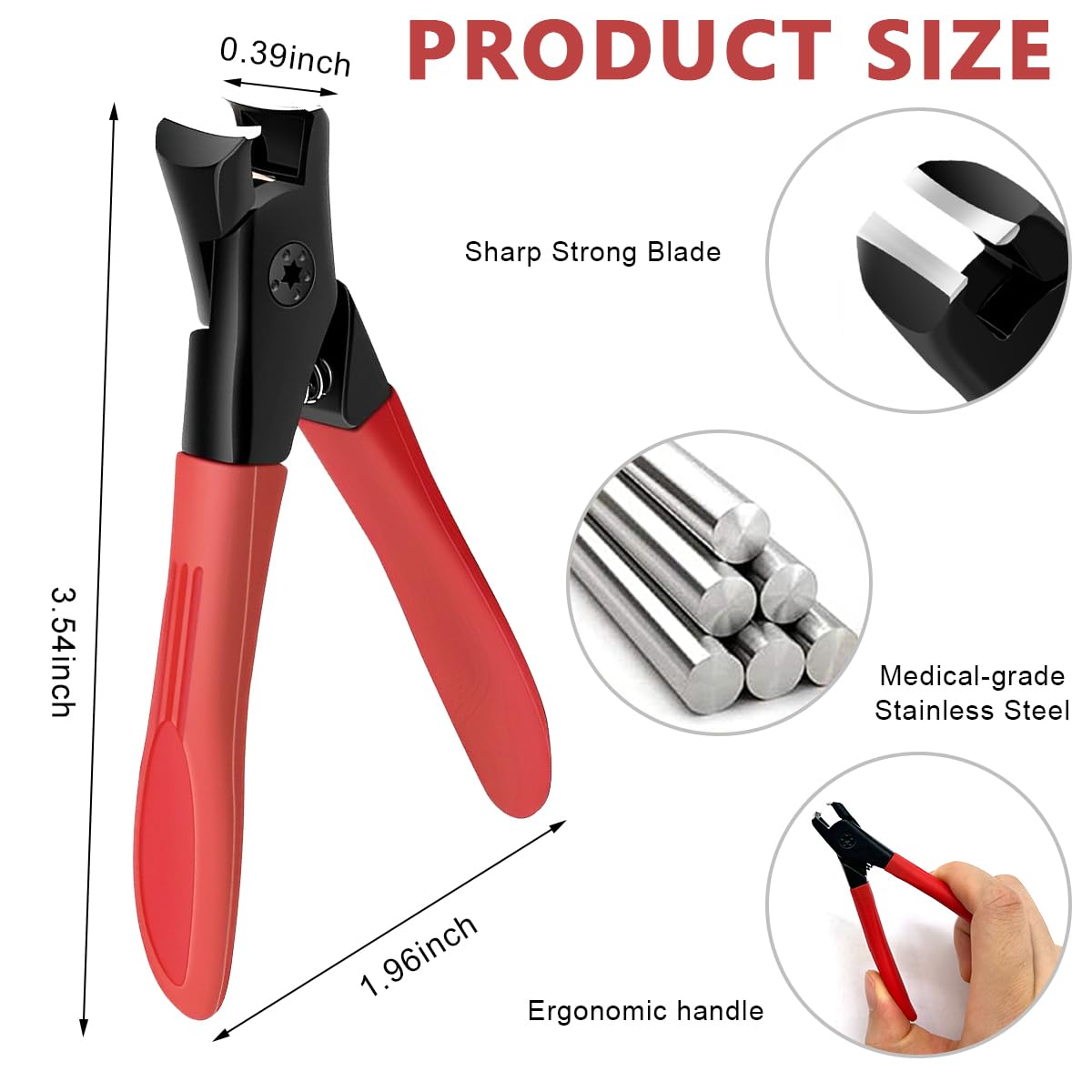 MAYCREATE Thick Nail Clipper, Toenail Clipper with Long Handle Stainless Steel Nail Cutter for Tough Nails Thick Nails, Anti-splash Nail Clipper for Adults, Seniors, Manicure Nail Clipper, Red