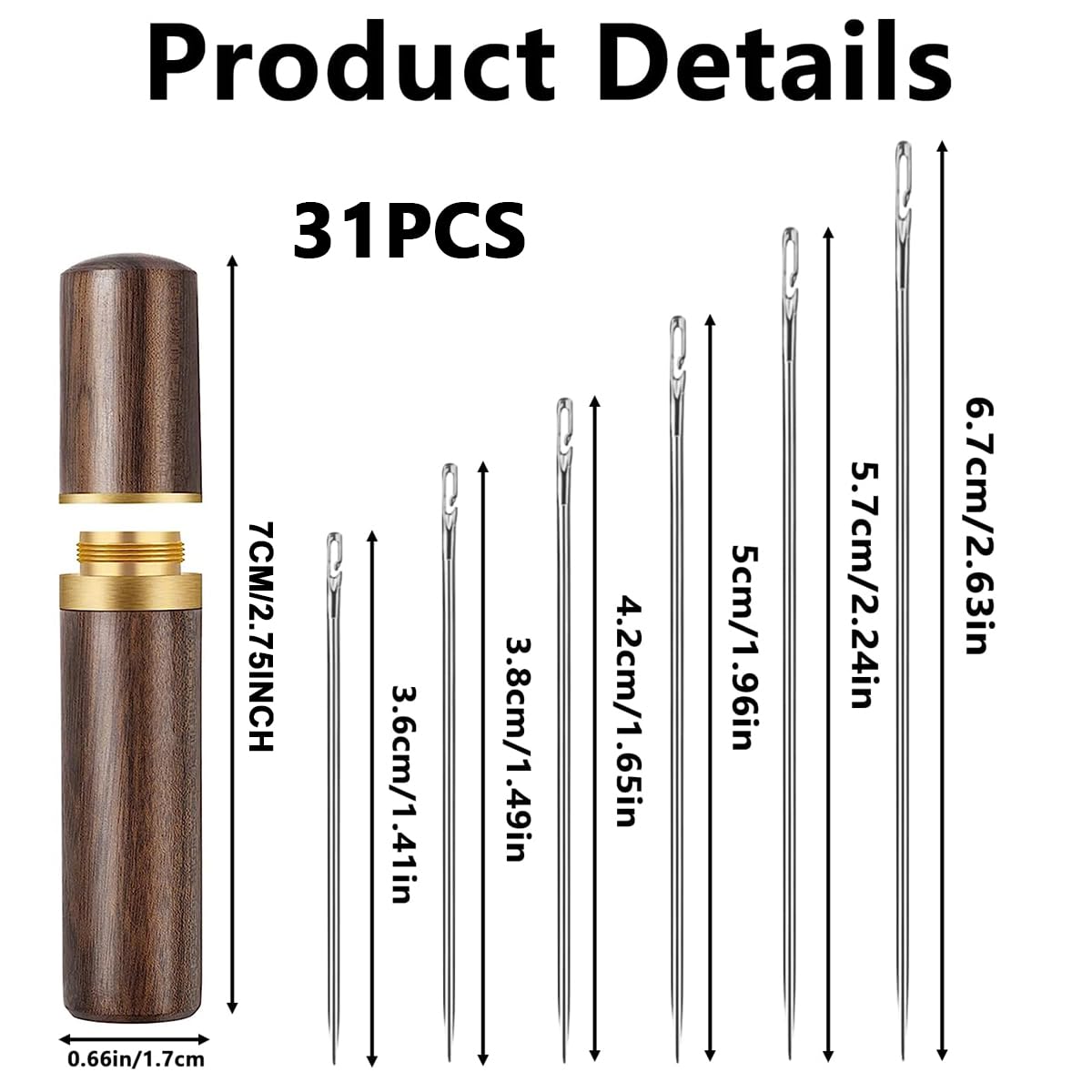 HASTHIP 30pcs Quilting Needle Self-Threading Quilting Needle with Wooden Needle Case Long Quilting Needle of Various Sizes Easy Self-Threading Quilting Needle for Quilting, Embroidery, Hand Sewing