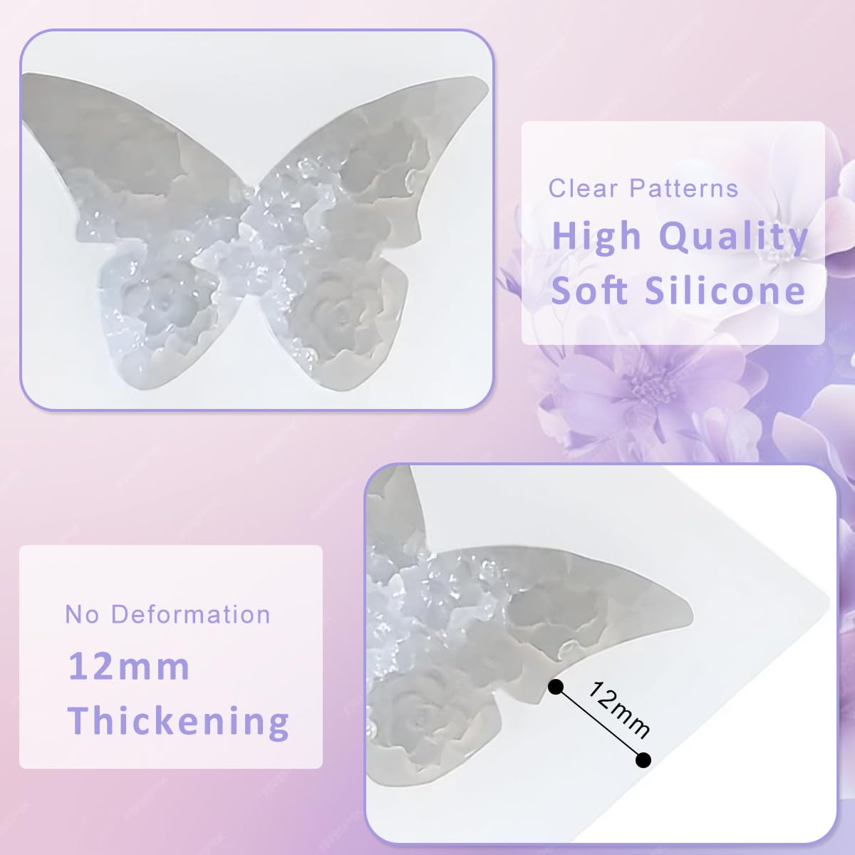 HASTHIP 3D Flower Butterfly Silicone Mold DIY Crafting Butterfly Silicone Resin Mold Flower Butterfly Silicone Molds for Scented Candles, Handmade Soap, Resin Desk Decor, Cake Decorating, 5x3.6cm