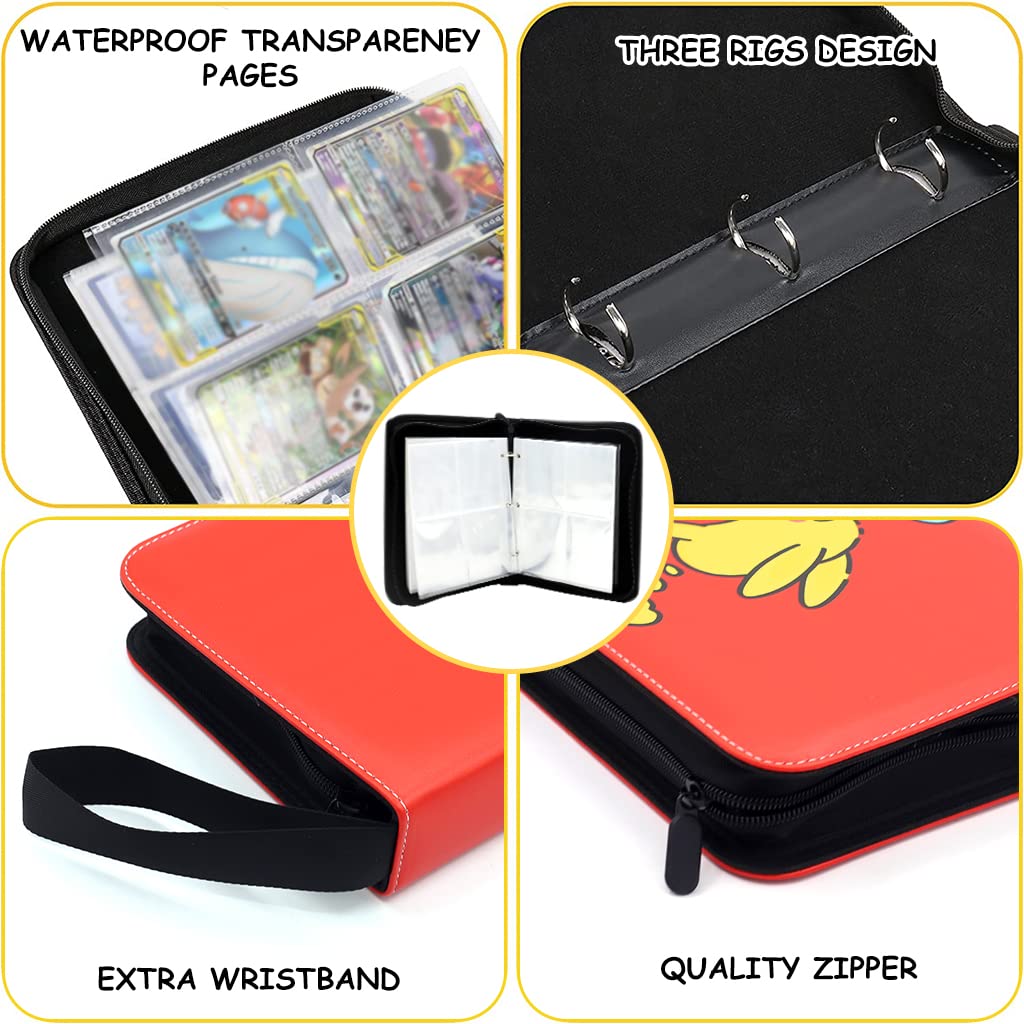 PATPAT Poke-mon Binder, Cards Collector Album Holder for 400 Poke-mon Cards Cartoon Prints Zipper Bag Trading Card Binder Poke-mon Cards Pack Collection Bag Game Cards Case Gift for Kids Boys Girls