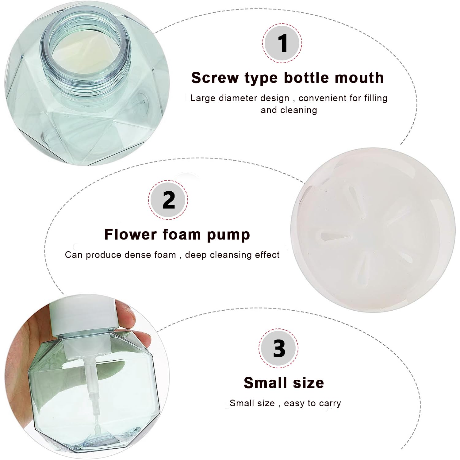 MAYCREATE 2 Pack Foaming Soap Dispenser for Bathroom Kitchen, Empty Flower Foam Liquid Hand Soap Refill Bottle, 300ml BPA Free Plastic Press Container (Foaming Soap Only)