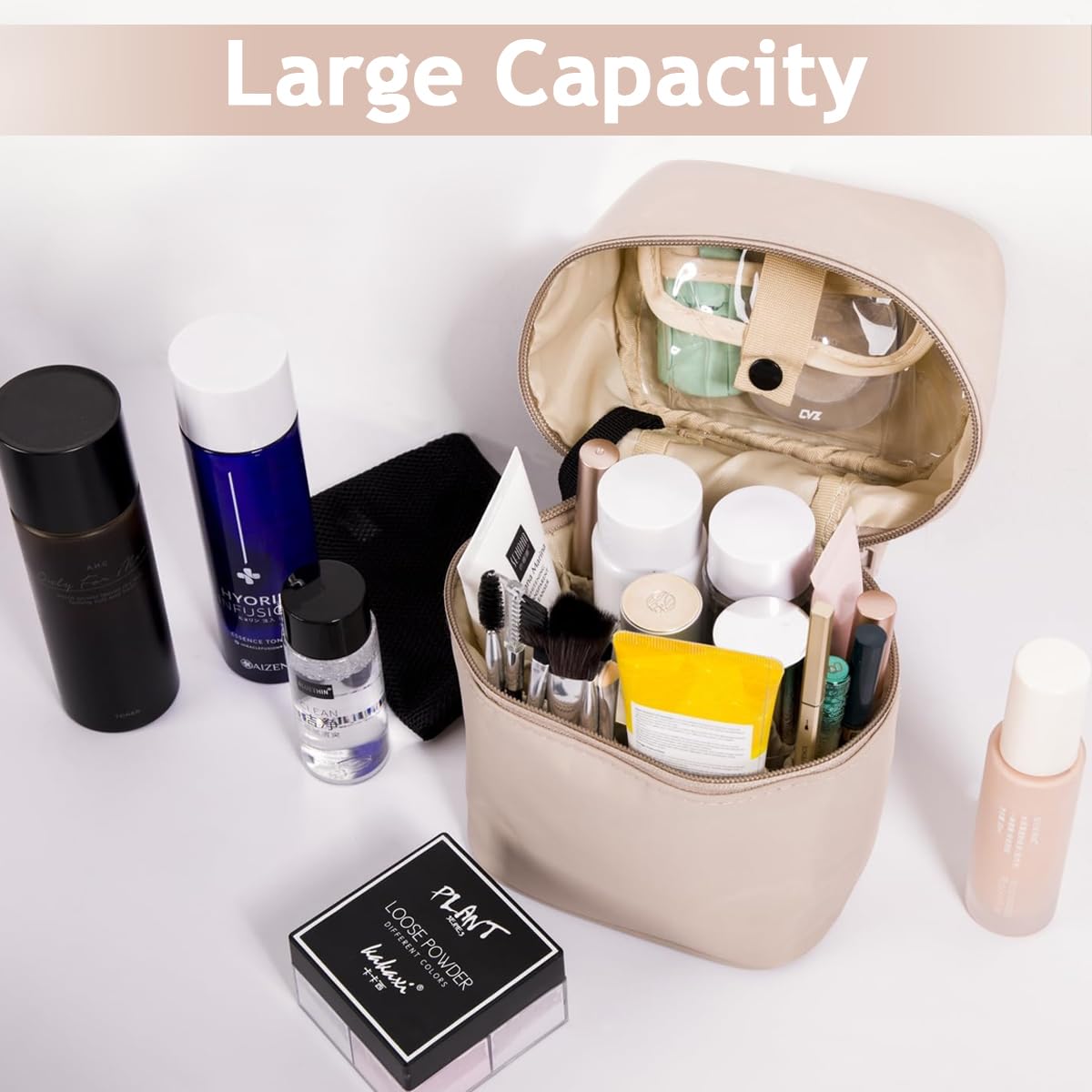 MAYCREATE Small Makeup Bag for Women, Travel Makeup Pouch, Zipper Makeup Organizer Bag, Portable Cosmetic Makeup Vanity Bag with Handle, Waterproof Vanity Box for Women - Pink