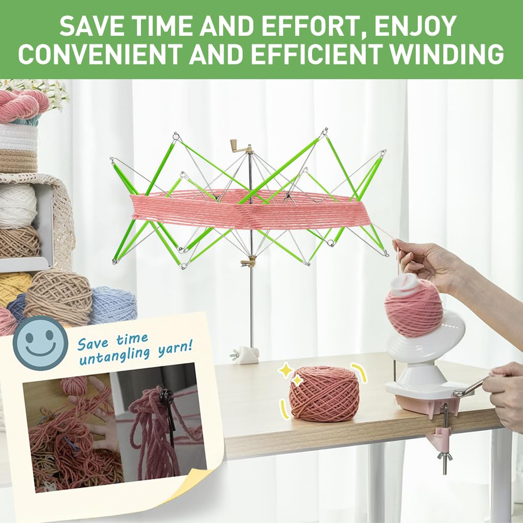 HASTHIP Yarn Swift, Desk Mounting Umbrella-shaped Yarn Swift No Tangle Yarn Swift Folding Yarn Swift for Knitting, Crocheting, No Ball Winder
