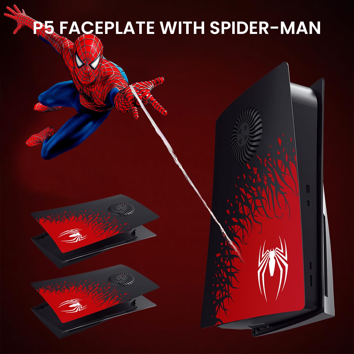 ZORBES Faceplate for Playstation 5 Console Set of 2Pcs PS5 Faceplate with Vent Heat Dissipation PS5 Cover Faceplate Fashion Red Spider Printed Face Cover for PS5 DIY Modification