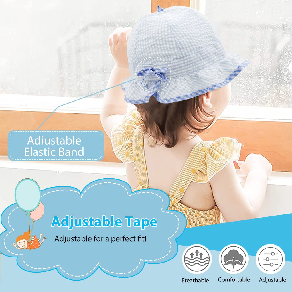 SNOWIE SOFT Baby Hats for Girls, Hat for Baby Girl, Summer Hat Rabbit Ears Sun Hat Blue Stripy Bucket Hat for Outdoor UV Protection Baby Cap 6-12 Months