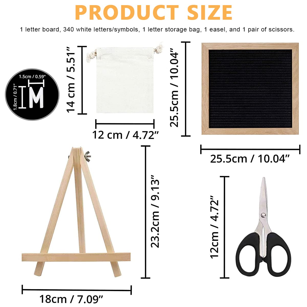 Climberty 10x10 Inches Felt Letter Board with LED Lights for Sign Message, Announcement, Wall Decor, Changeable Message Board with Stand, 340 White Letters & Symbols, Scissors and Drawstring Bag