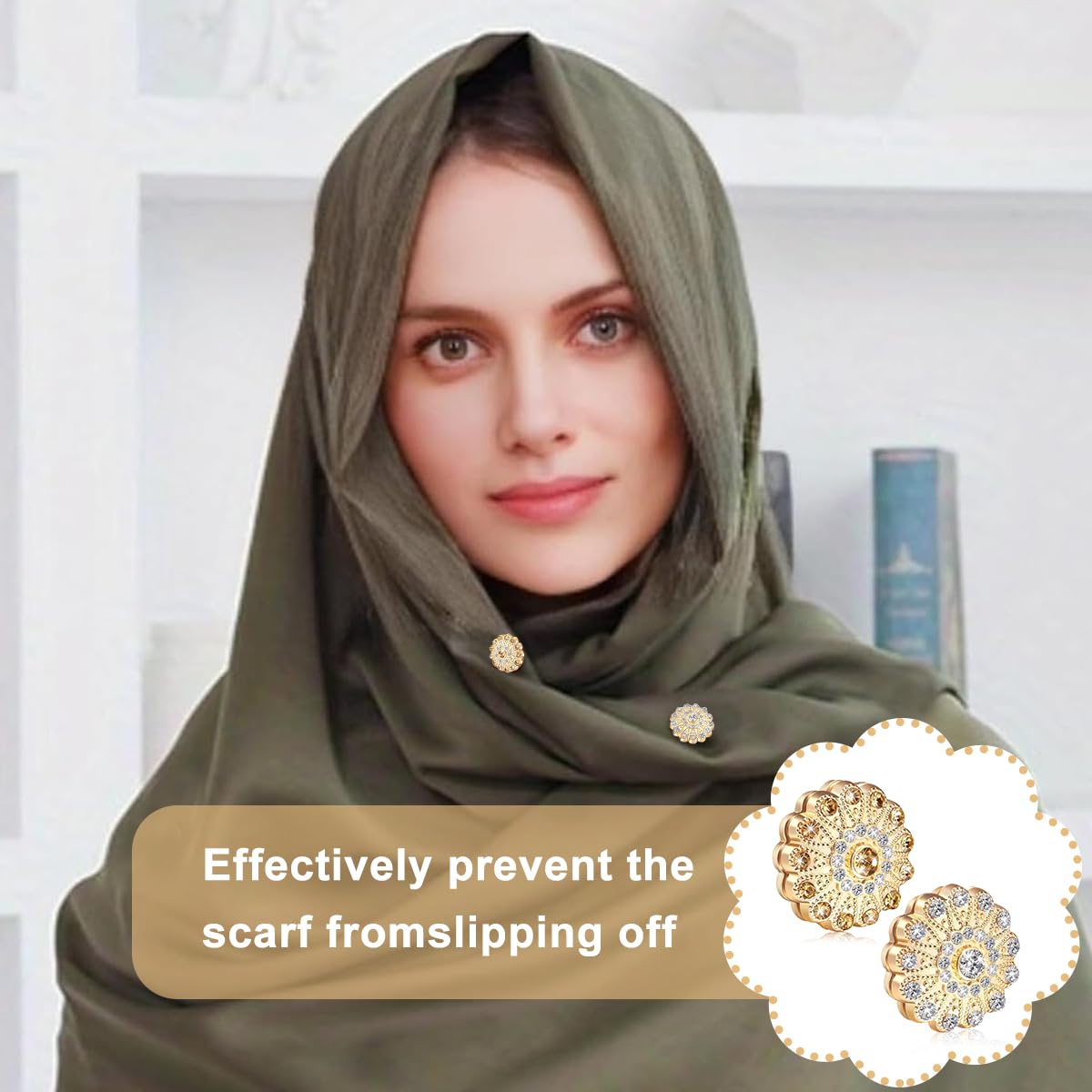 SANNIDHI 2pcs Hijab Pins for Scarf Alloy Retro Hijab Magnetic Pins Elegant Double Side Inlaid Rhinestone Hijab Magnet for Women Muslim Clothing Multi-Use