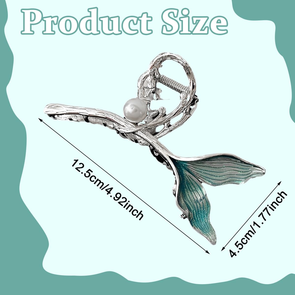 PALAY Hair Claw Clip for Women Stylish Large Mermaid Pearl Hair Clutches Women Non-Slip Metal Hair Jaw Clips Strong Hold Bun Hair Accessories - Silver