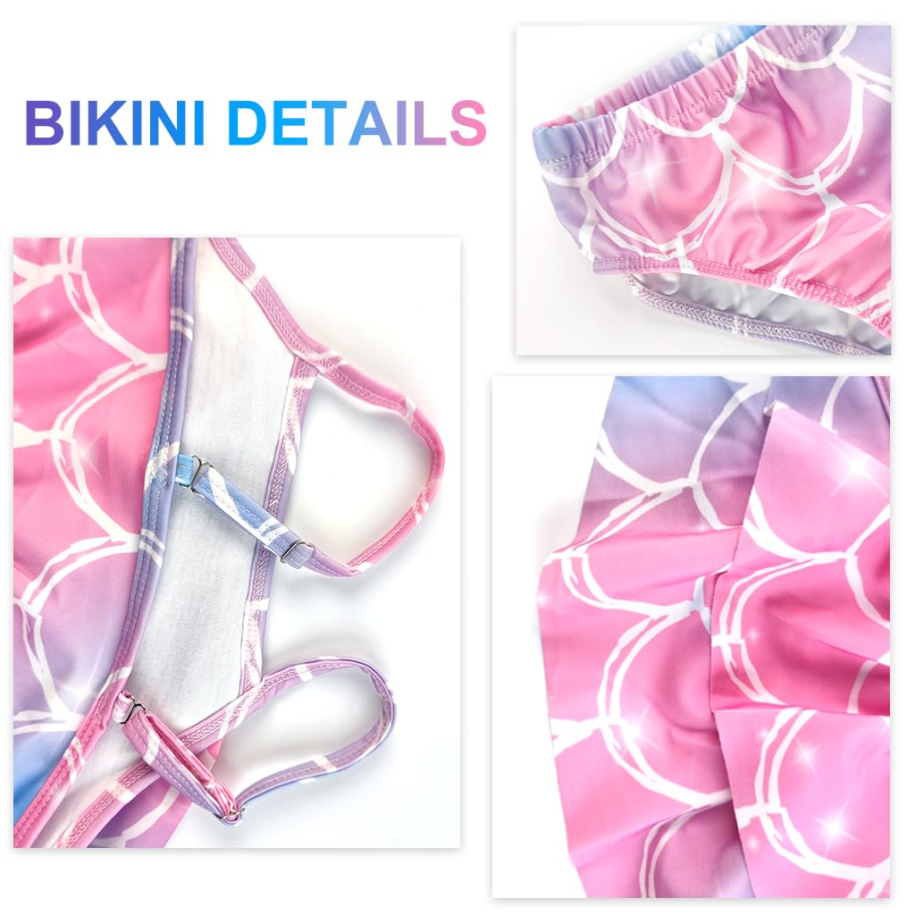 PALAY Swimming Suit Mermaid Tail Swimming Suit for Girls Swimming Top and Brief, Mermaid Tail Suit Set of 3 Swimwear Bikini Suit for Girls 6-7 Years Old