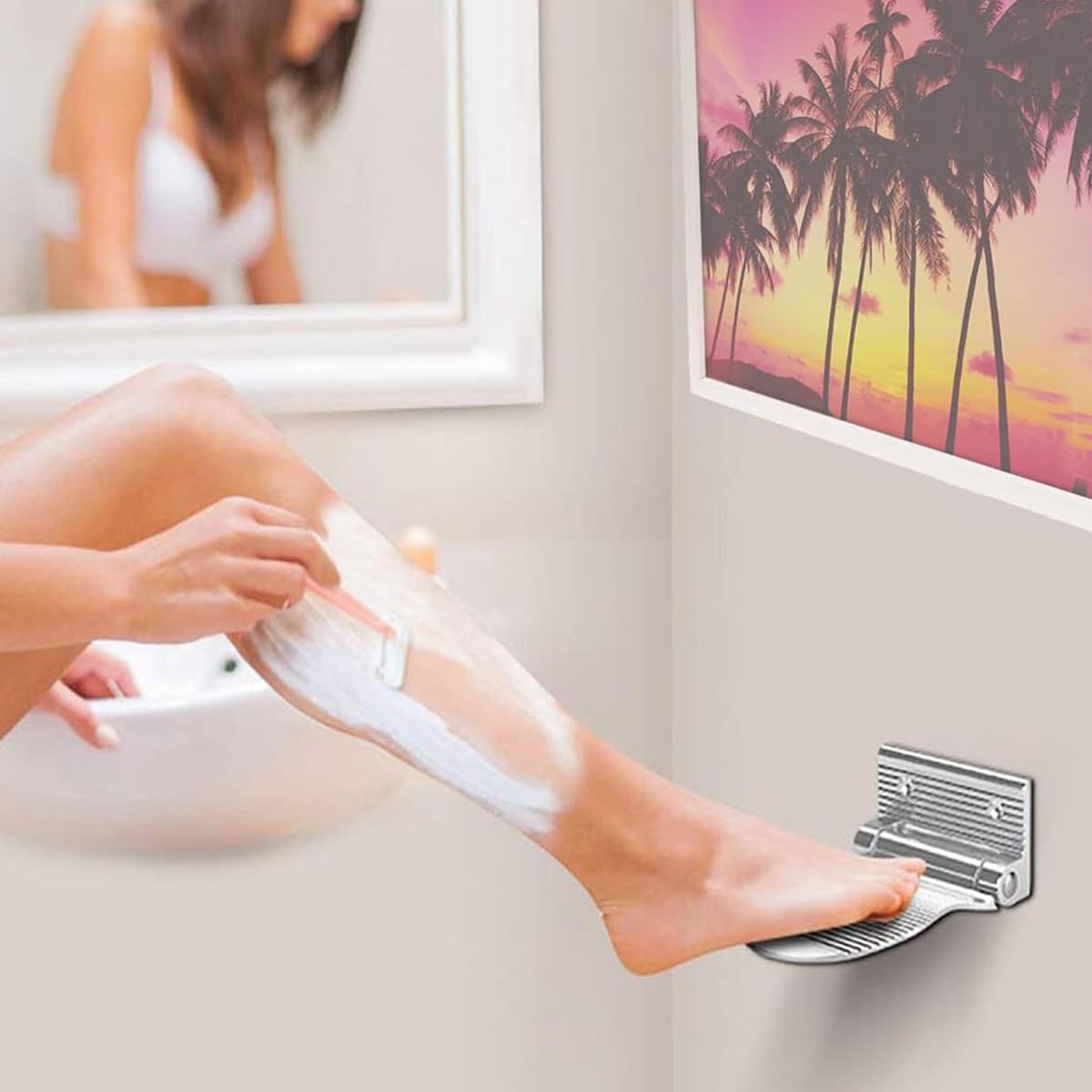Supvox Shower Foot Rest Aluminum Alloy Bathroom Foot Rest Screw Mounted Folding Foot Pedal Foot Rest Anti-slip Utility Wall Foot Rest Support for Door Entry, Bathroom