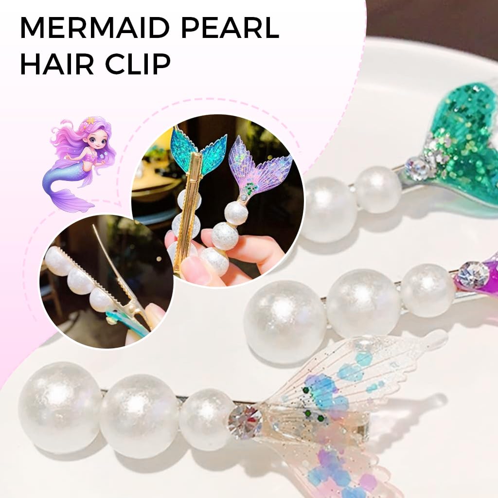 PATPAT Korean Hair Clips For Women, 5pcs Mermaid Tail Hair Accessories For Women Sparkling Pearls Hair Accessories For Girls Fashion Temperament Hair Clips Cute Bangs Hair Pins Fresh Sweet Hair Clip