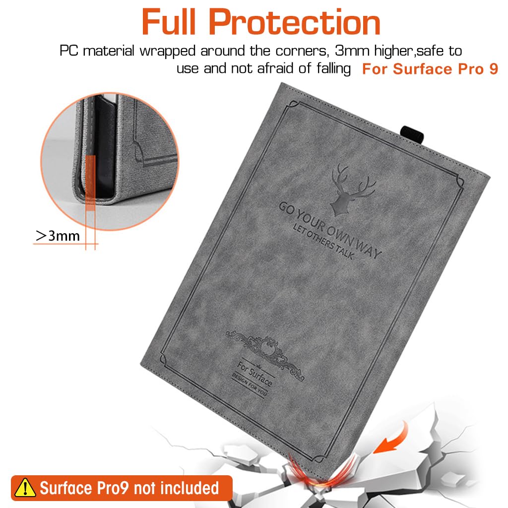ZORBES Tablet Cover for Surface Pro 9 Protective Surface Pro 9 PU Leather Case 2 in 1 Surface Pro 9 Table Case with Anti-Slip Lining & Stylus Pen Desing Fashion Embossing Cover for Surface Pro 9