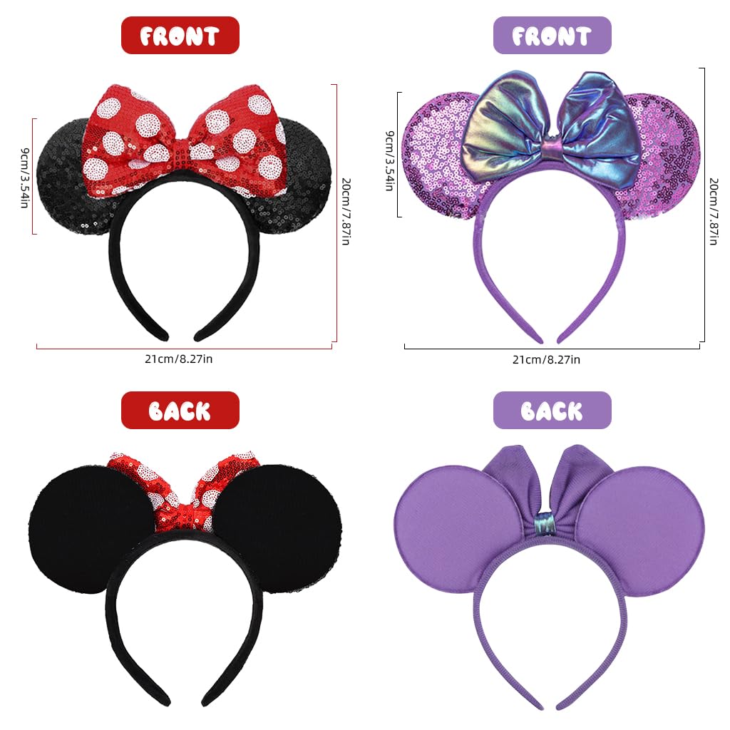 PALAY 2Pcs Hairband for Women Girls, Mic-ky Mouse Bow Head Band for Women Sequin Kawaii Cute Headband for Women Stylish Hair Accessories for Kids Adult Cosplay Girls Headbands Headwear Costume Prop