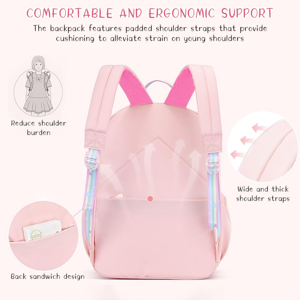 PALAY School Backpack for Girls Fashion Pink Large School Bag Book Bag for Schoolgirls Lightweight School Backpack New School Backpack School Gift for School Girls 8-12 Years Old