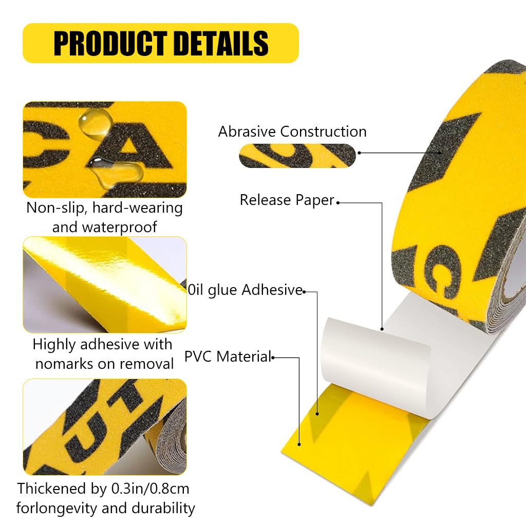 Serplex Caution Tape' Watch Your Step' Anti-skid PVC Warning Tape 1.97 Inches x 16.4 Ft Caution Tape Self Adhesive Matte Anti-slip Visual Warning Floor Tape Stair Tape Safety Tape