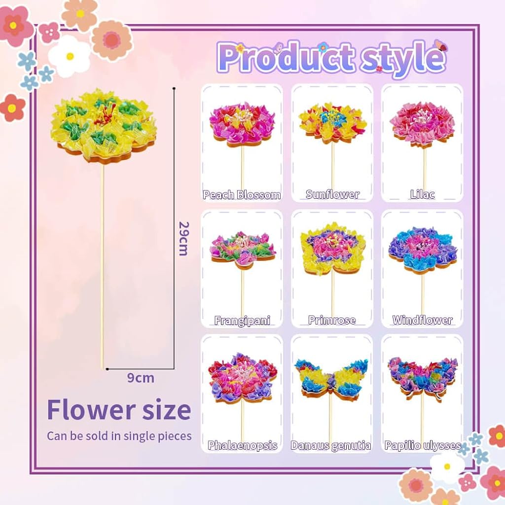 PATPAT® Poke in Art Kits for Girls, Creating Flower Bouquet Making Kit Art Kit for Kids 6-12, 800-PCS Multicolor Fabric Craft Set with Stems & Butterflies, Birthday Gift for Girl