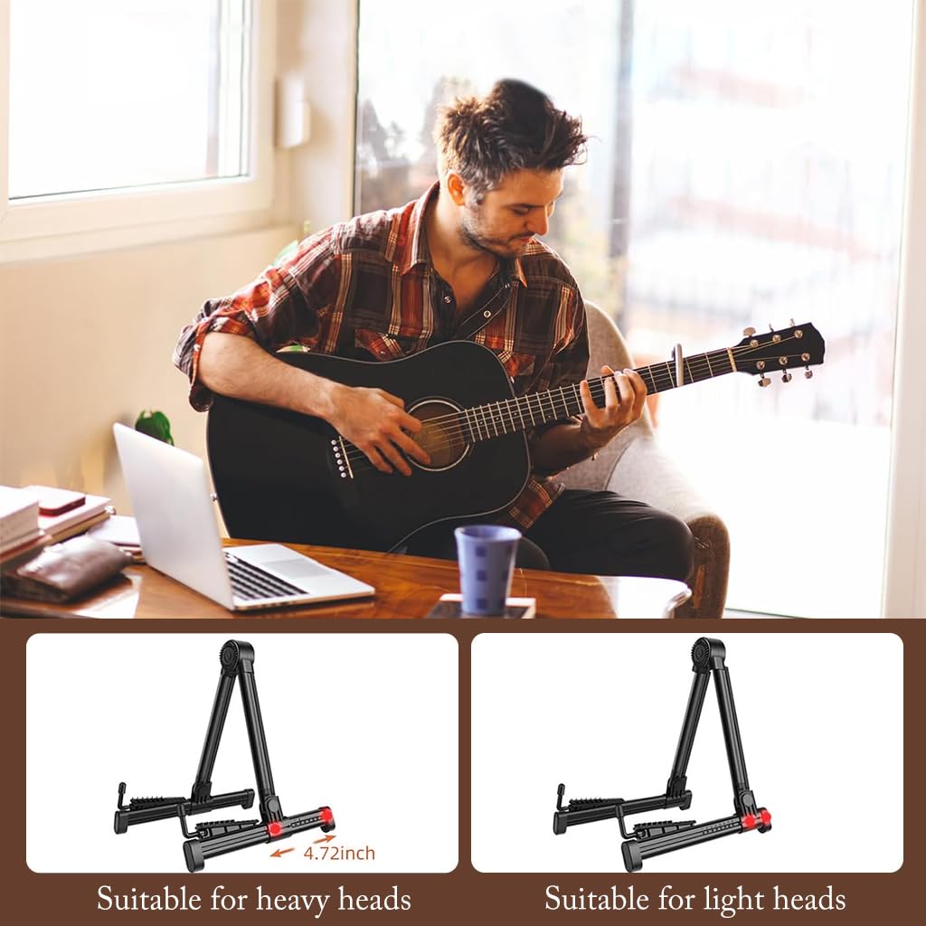 ZORBES Guitar Floor Stand Folding Guitar Rack Stand Guitar Tripod Stand Acoustic Guitar Rack Stand Anti-Scratch Silicone Padded Design Universal Adjustable Guitar Stand for Ukulele, Bass, Violin