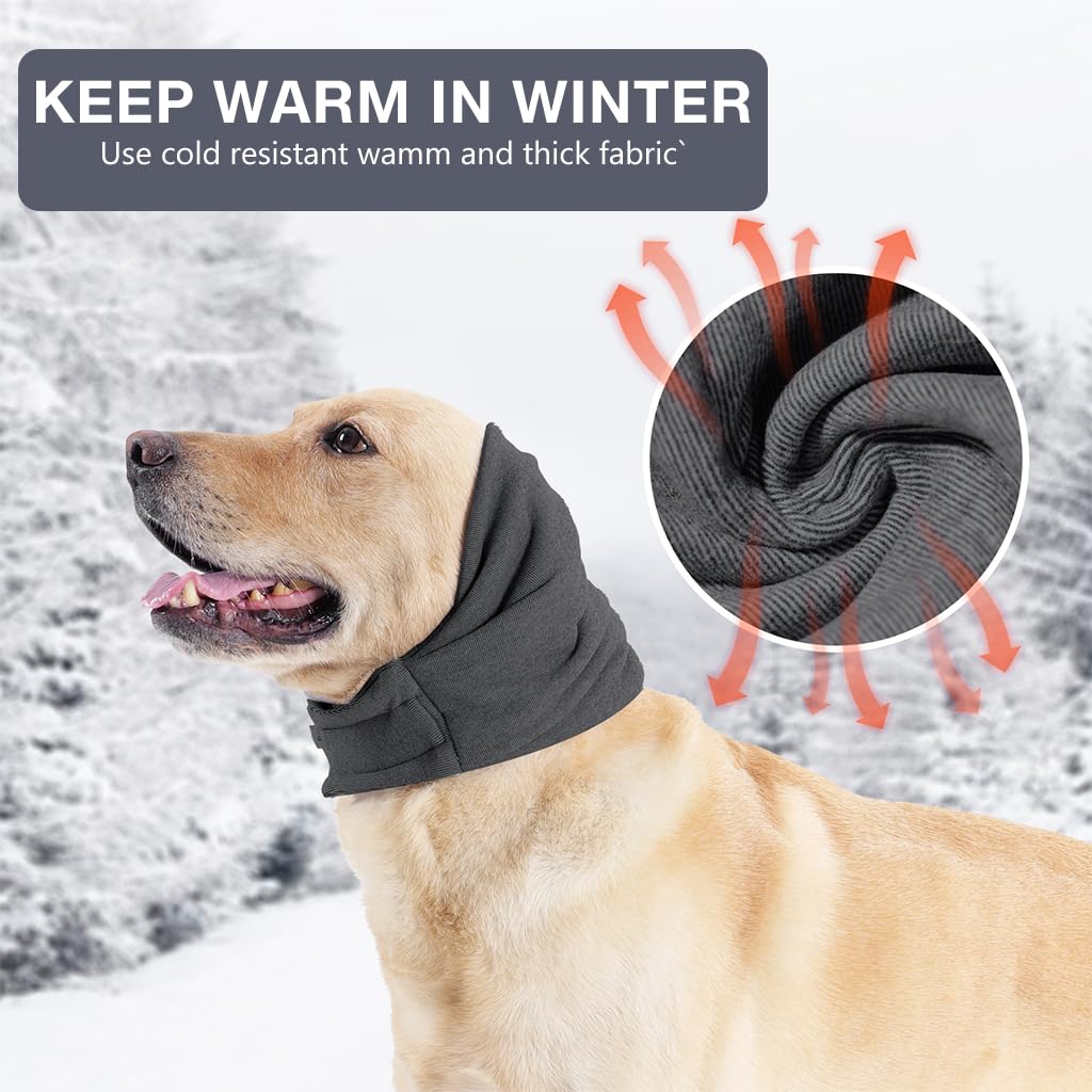 Qpets Dog Headgear, Dog Hoodie Head Cover, Winter Comforting Warm Wrap Ear Dog Neck Scarf, Post-Surgical Ear Care Soothing Headband Prevent Thunder/Prevent Scare (M)