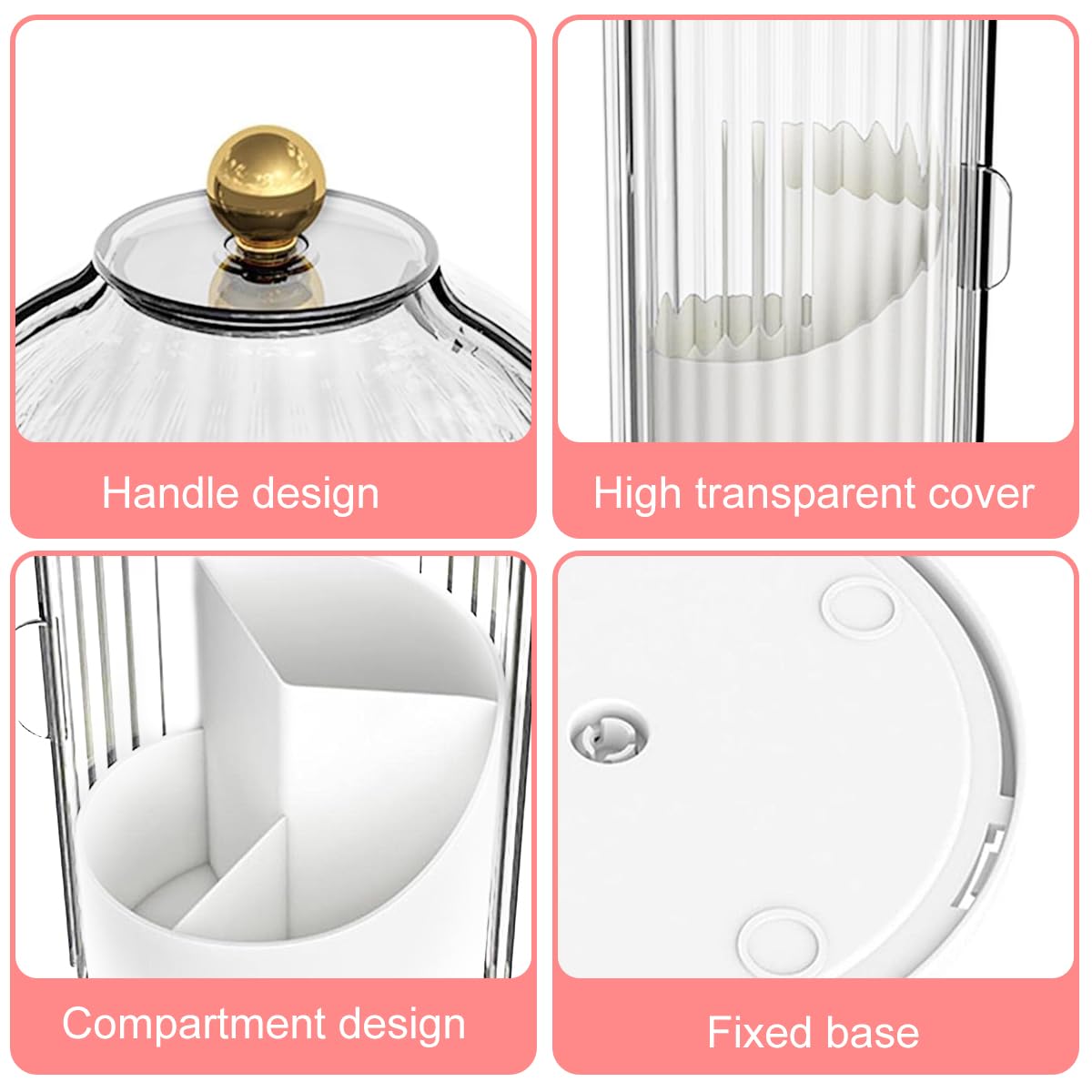 MAYCREATE Makeup Brush Holder Organizer with Lid, 360° Rotatable Makeup Brushes Storage Case, Dustproof Clear 3-Grid Cosmetic Organizer Stand for Vanity Desktop Bathroom