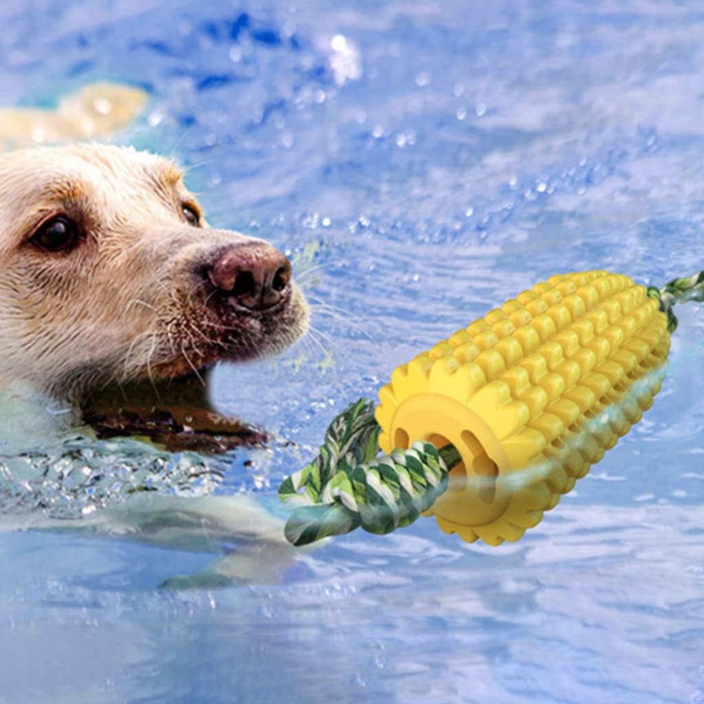 Qpets Dog Chew Toys, TPR Corn Chew Toy for Dog Teething Chewing Toy with Cotton Ropes, Sturdy Chew Toys, Interactive Pet Toys Gift Toy for Dog Small Puppies and Medium Dogs