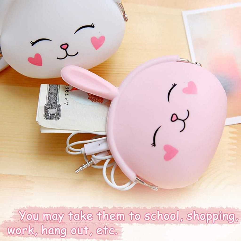 SANNIDHI 2 Pcs Silicone Coin Purse for Girls Stylish Coin Pouch Bag, Cute Bunny Small Coin Purse for Kids, Storage of Change, Small Accessories Wallet For Girls (Pink+White)