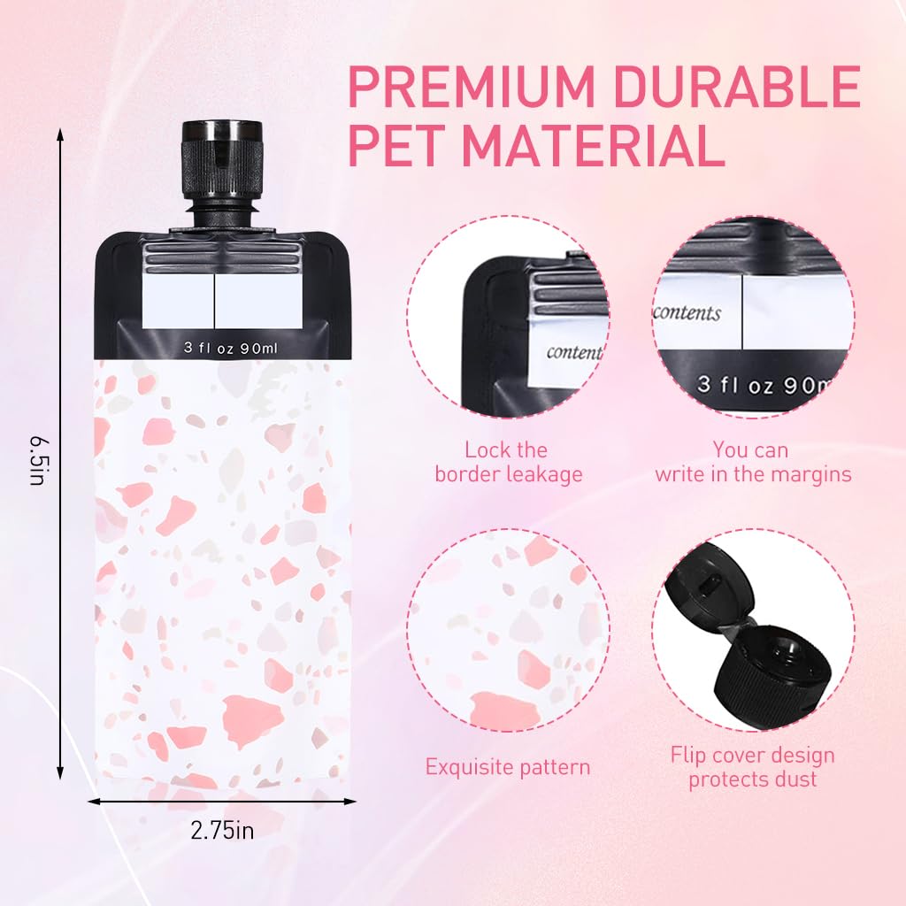 MAYCREATE 6Pcs Travel Bags 90ml Lotion Dispenser Travel Pouches Leak Proof Empty Squeezeable Pouches with Content Labels Refillable Toiletries Travel Pouches for Lotion Shampoo Cream Essential Oil