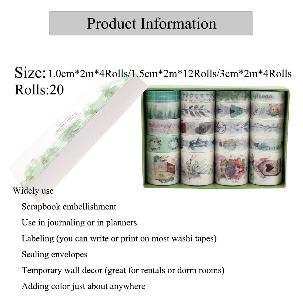 HASTHIP 20 Rolls Washi Tape Set, Elk Element Masking Tape with 3 Sizes 10/15/30mm Wide, Late Autumn Style Decor Colorful Tapes for DIY Craft, Planners, Scrapbooking (Blue)