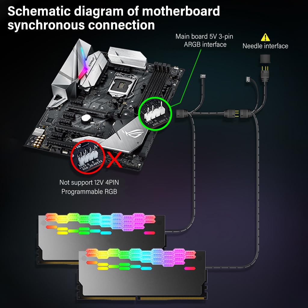 Verilux RAM Cooler ARGB DDR Memory RAM Cooler DDR Heatsink Aluminium Alloy Heat Sink Modification PC Game MOD for DDR3/DDR4 Compatible with ASUS Aura Sync/Gigabyte RGB/MSI Mystic Light Sync