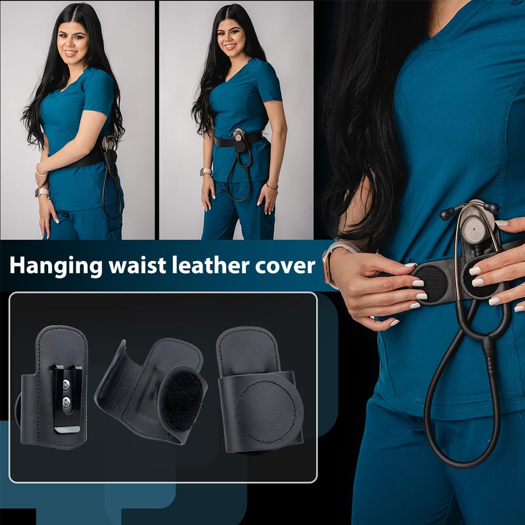 HANNEA Leather Stethoscope Holder Doctor Stethoscope Holder Clip Universal Stethoscope Holder for Waist Belt Portable Stethoscope Holder with Metal Back Clip